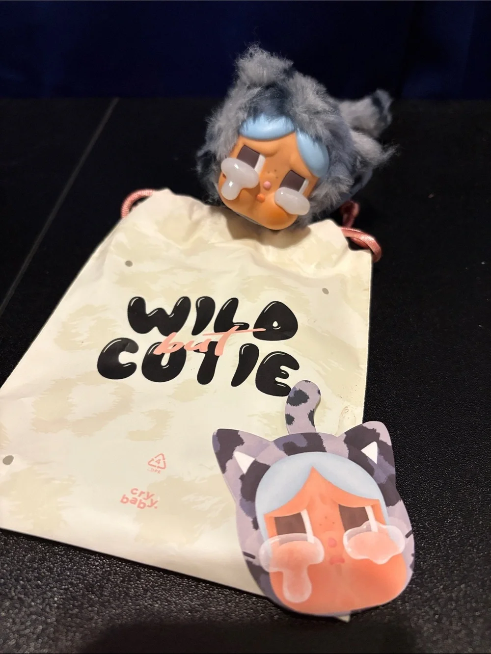 Wild Cutie Crybaby Plush Doll - Gray & Blue Crying Character with Pouch